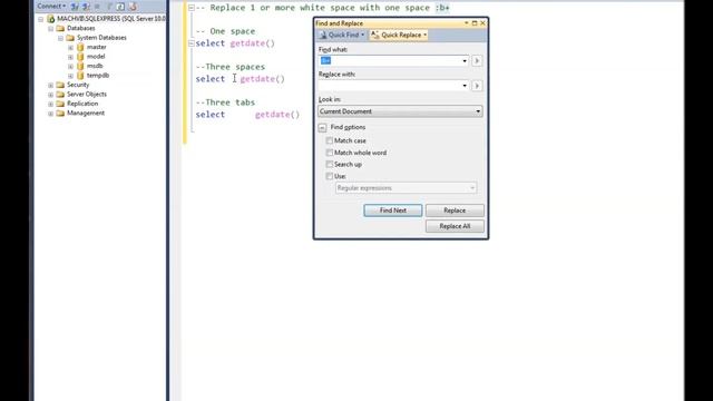 SQL Server Management Studio Basic RegEx Replace