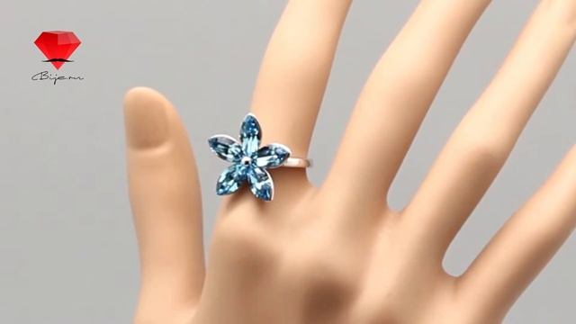 Bije.ru: Кольцо в виде незабудки с покрытием белым золотом и кристаллами Swarovski Mayrie (Мэйри)