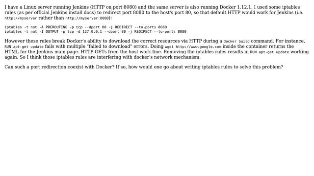 DevOps & SysAdmins: Using iptables port redirection with docker