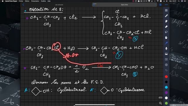 Correction détaillée d'un exercice intéressant sur les alcools ??.