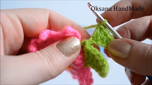 Квадратный мотив крючком с объемным цветком. Мастер класс