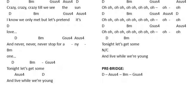 "Live While We're Young", by One Direction (tablature)