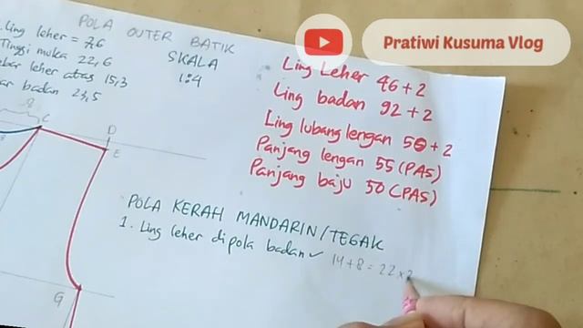 Part 1.Membuat pola outer batik simple pola dasar sistem Bunka + cara mengukur badan untk pola baju