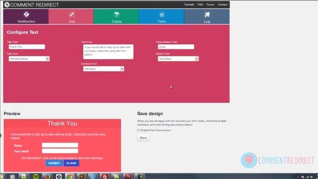 Comment Redirect Wordpress Plugin Text and Colors in Admin