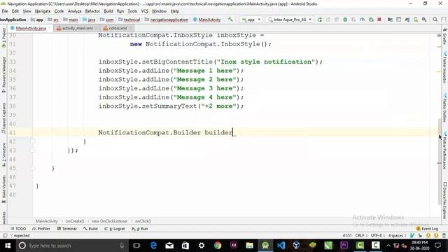 Notification style: Create inbox style notifications in android studio