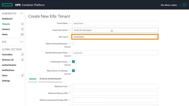 Create a Kubernetes Tenant 5.1- HPE Ezmeral Container Platform