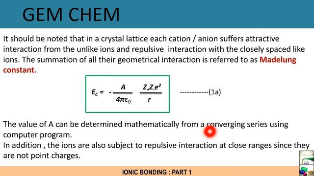 Ionic bonding|BSc1st year|Part1|Lattice energy|Born Lande equation|Kapustinskii|Madelung constant|