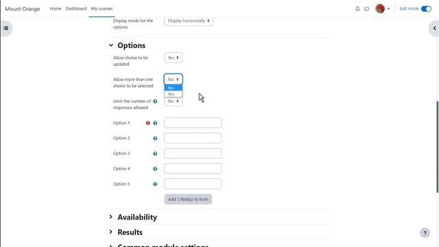 Choice in Moodle