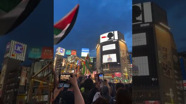 Сотни пропалестинских протестующих провели демонстрацию на перекрестке Сибуя в центре Токио