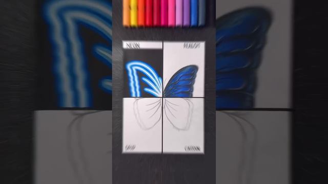 Butterfly with 4 different techniques! 🦋✨🥹  What’s your fav side! 🤩 #drawing #art #artistomg