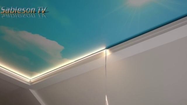 ??Фотопечать линия света. Натяжной сатиновый потолок.