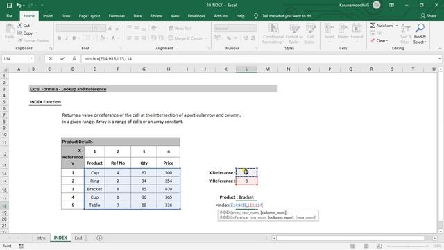 Excel INDEX function