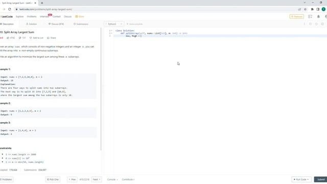 March 312022 LeetCode Challenge: Split Array Largest Sum