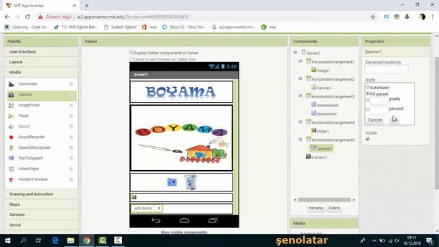 app invertor ile mobil programlama boyama uygulaması