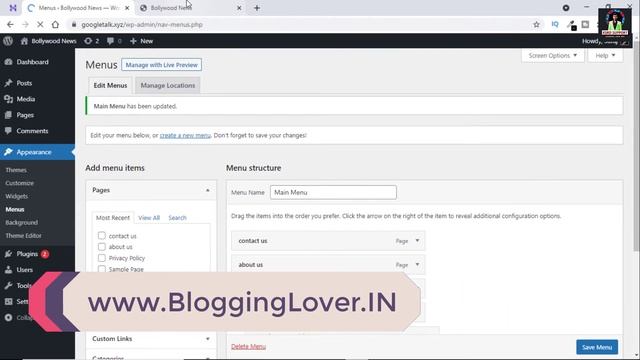 how to delete wordpress main menu | wordpress full course