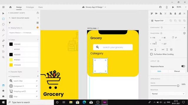 Design Grocery Shopping App UI/UX Using Adobe XD | PART 1 | XD Design