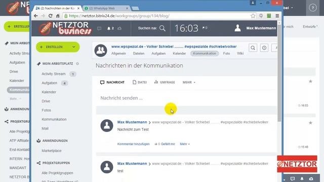 IntraNet Cloud Anwendung Nachrichten persönlich oder Gruppen bezogen versenden #netztor