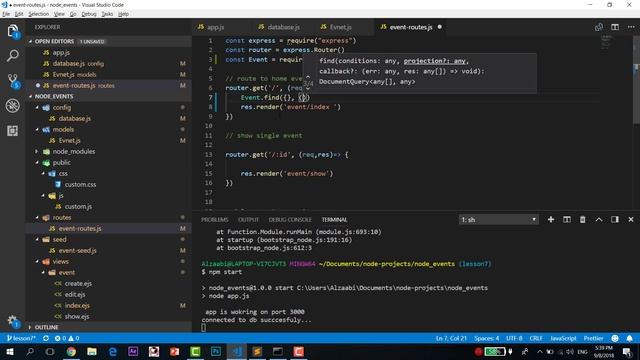 7-  دورة كاملة باستخدام Node.js and MongoDB ( ادخال عدة فعاليات ونقلها )