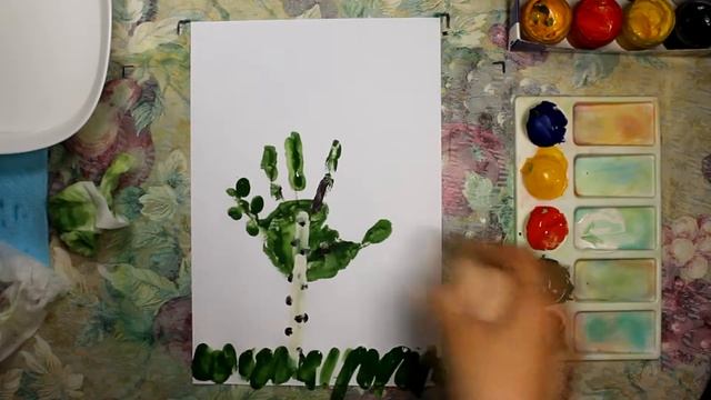 Рисуем пальчиками.  Русская березка.