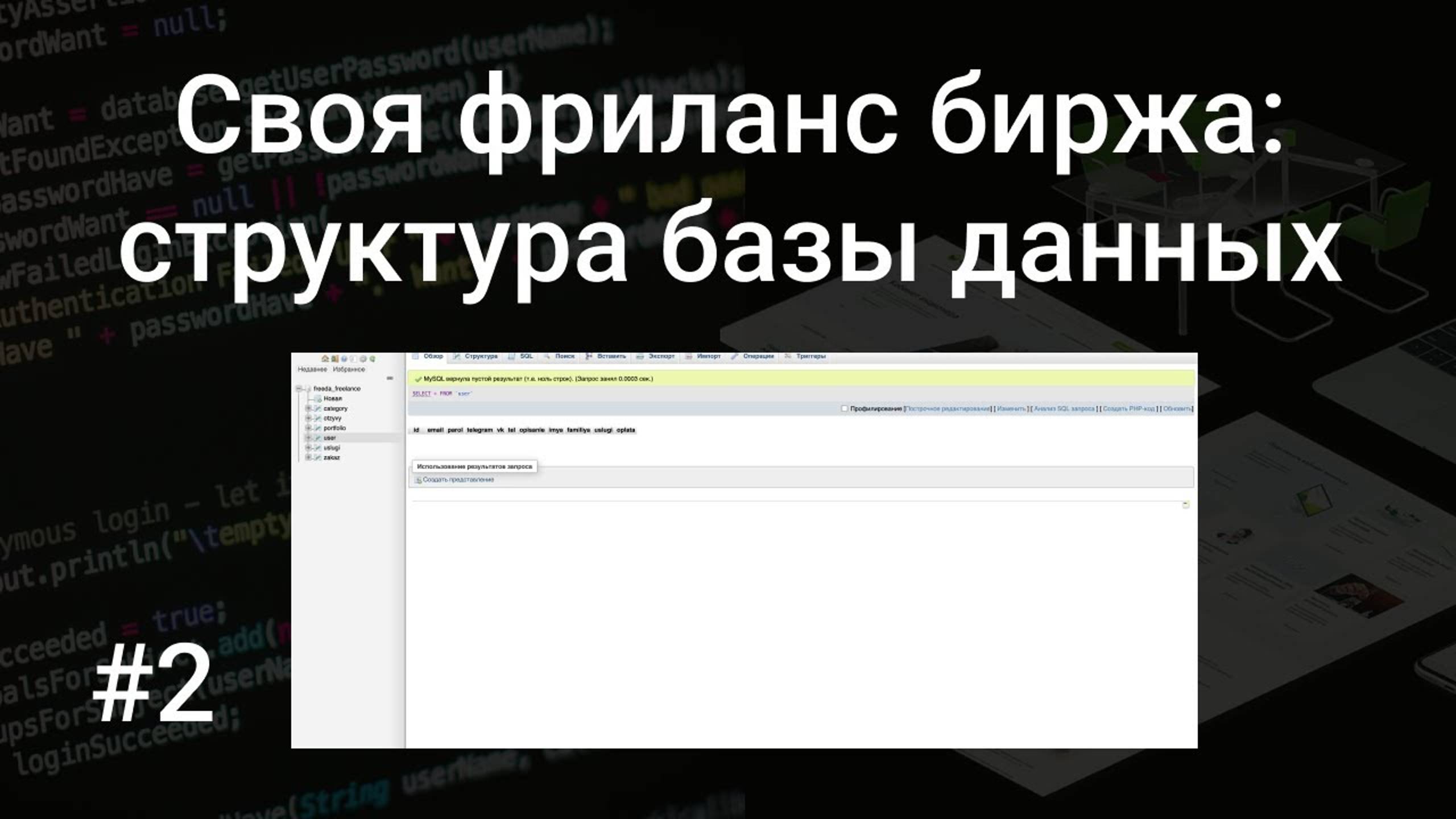 Своя фриланс биржа #2: проектируем структуру базы данных для нашего проекта в MySQL, phpMyAdmin