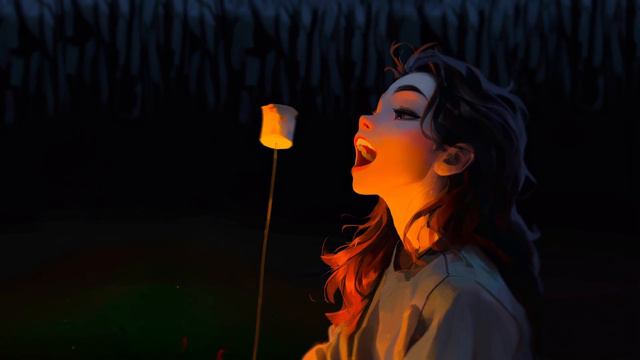 Девочка Жарит Зефирки на Костре | Girl Roasts Marshmallows on a Campfire - Живые Обои