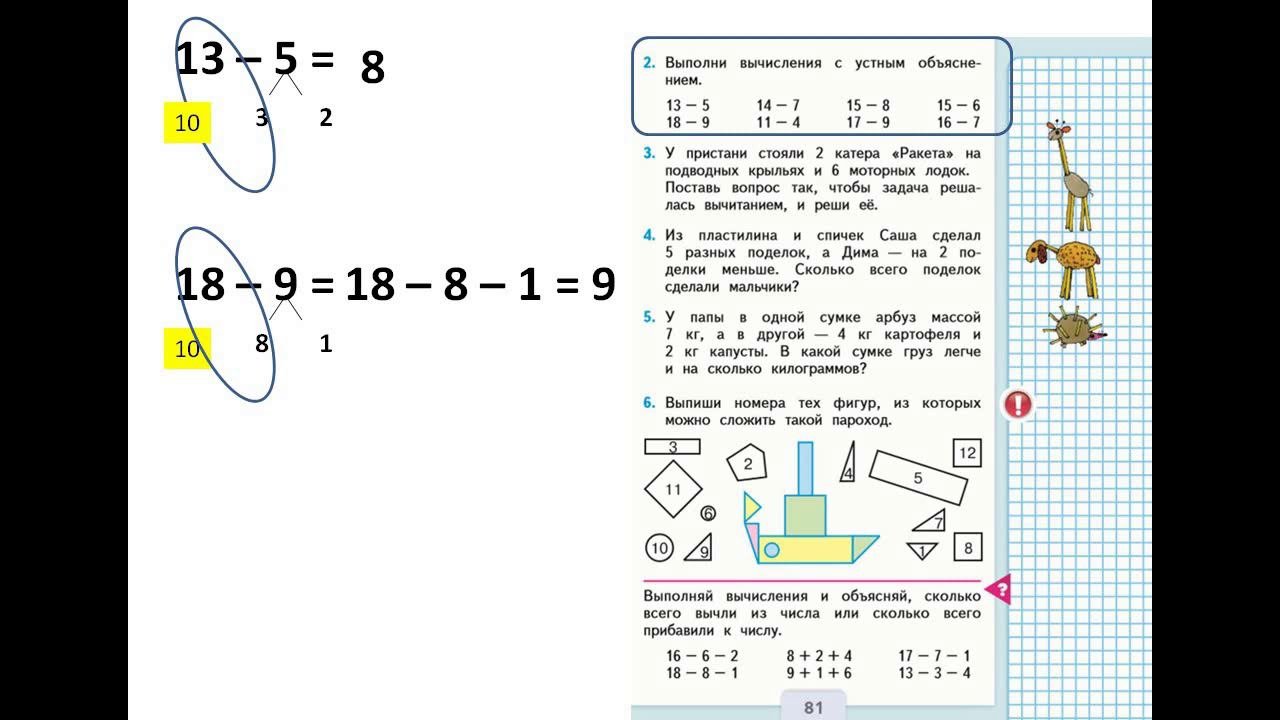 Математика.  Закрепление.  Вычитание с переходом через 10. Урок 2