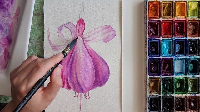 Fuchsia Painting in Watercolor DemoHow to Paint Fuchsia  Как нарисовать  Фуксию акварелью