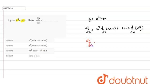 If `y=x^(3)cosx\" then \"(dy)/(dx)`=��������