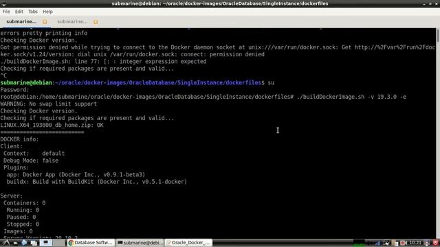 Run Oracle Database Server 19c with Docker on Debian 10.7.6