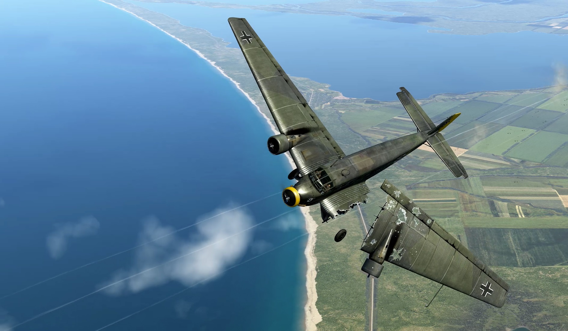 Hurricane Mk.II перехват транспортного самолета под прикрытием Bf 109 E-7