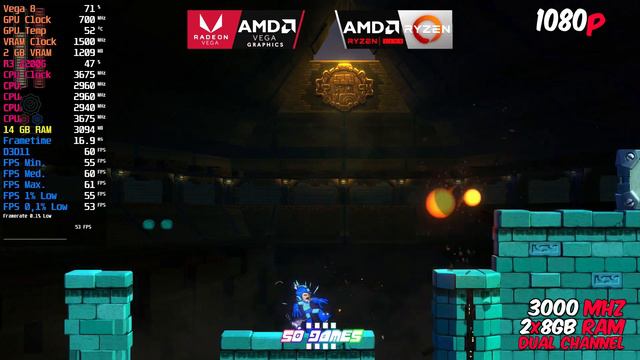 APU | Ryzen 3 2200G + AMD Graphics Vega 8 + Dual 16 GB in Mega Man 11 | 1080p | Max Settings