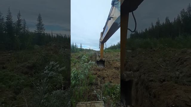 Работа на экскаваторе в болотистой местности, откапываю газопровод, замена трубы