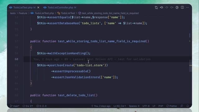 Laravel Test Driven API - user has many todo lists