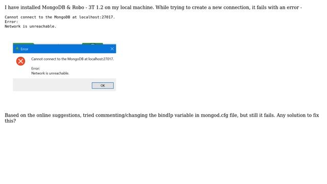 Can't connect to MongoDB server from local