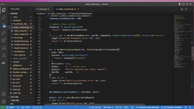 Daily Reward System using Nakama Server Runtime in Go