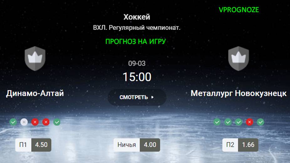 3 сентября 2024. Динамо-Алтай - Металлург Новокузнецк прогноз на матч ВХЛ. Регулярный чемпионат