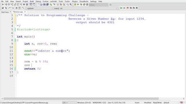 12. Solution to Programming Challenge - Reverse a given Number