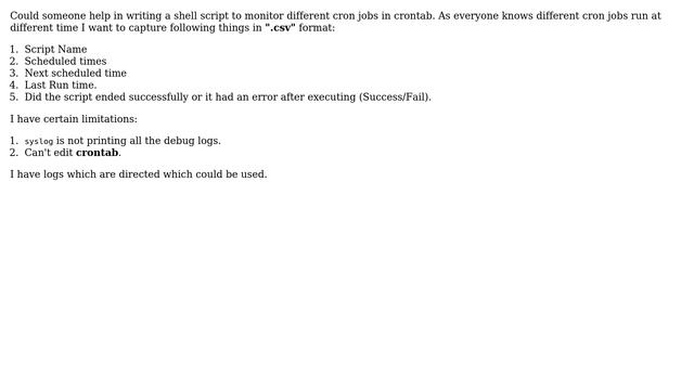 Monitoring of cron jobs in crontab using shell script