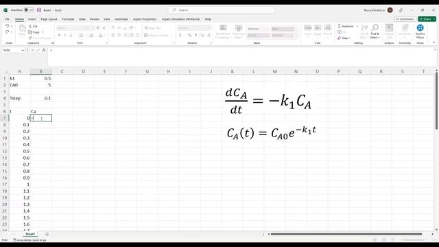 Excel for Chemical Engineers Episode 6: The Euler Method