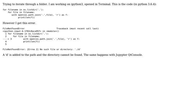 iPython3 opened in Terminal - os.path.dir adds letter d to path and triggers File not found error