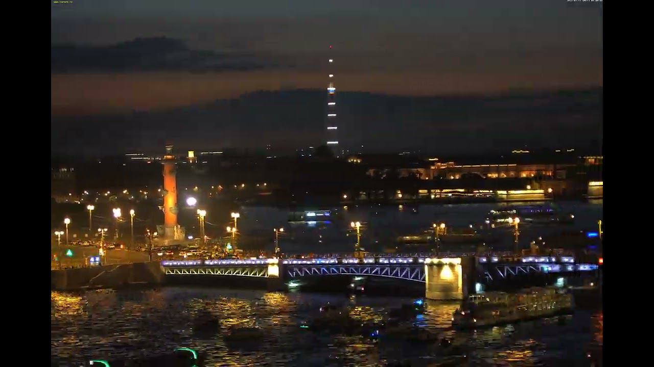 Вечерний таймлапс - Невская панорама, развод Дворцового моста в Санкт-Петербурге