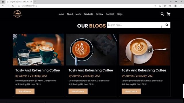 Responsive Coffee Shop website with HTML SCSS and JavaScript