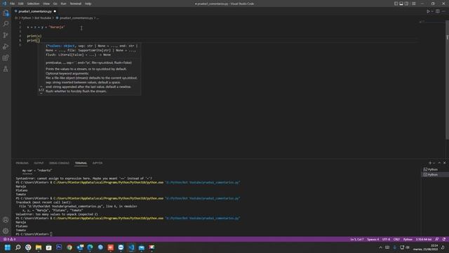 Asignar varios valores a las variables en python - Aprendiendo python 8