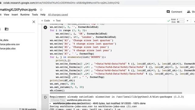 Writing Excel Formulas to .xlsx files in Python using Google Colab