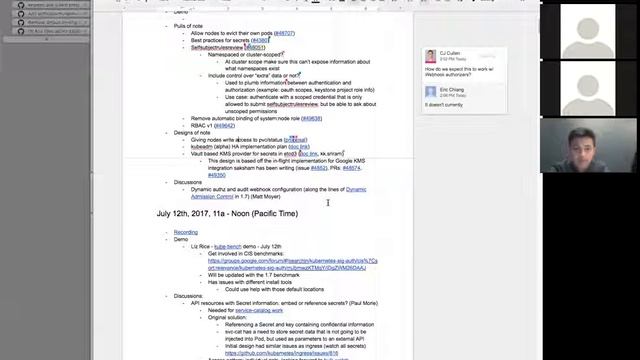Kubernetes SIG Auth 20170726