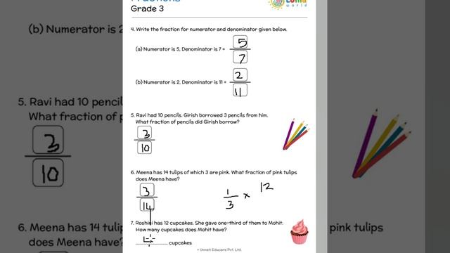 Grade 3 Fractions - Worksheet solution