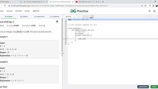 GFG - Sum of Array  using java