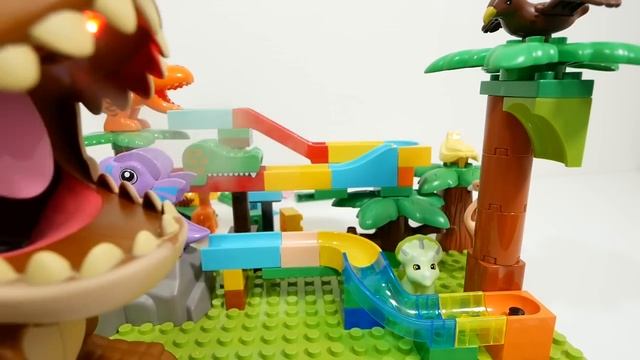 Satisfying Building Block coaster ☆ Marble Run ASMR Big Dinosaur and marble launcher course