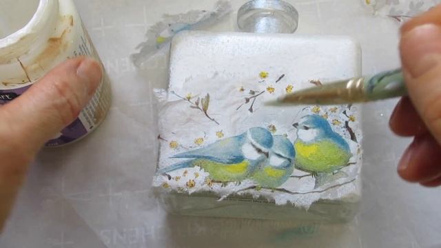 Decoupage on Glass Glitter birds