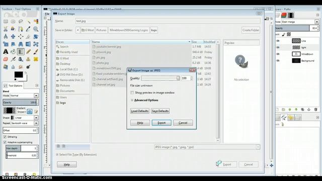 GIMP 2.8- How to save GIMP files to a JPG file